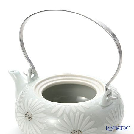 京焼・清水焼 ティーポット（石瓶） K0205 白菊刷毛目銀彩 600ml アルミハンドル