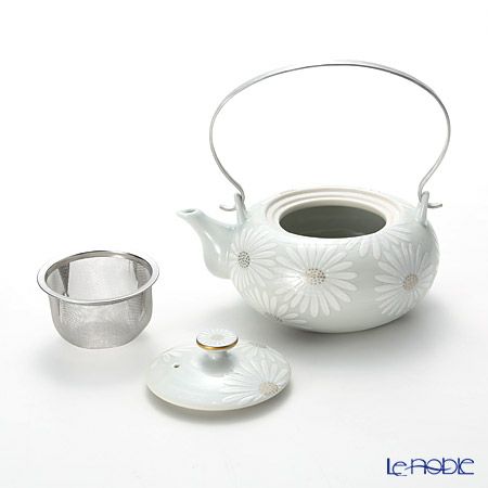 京焼・清水焼 ティーポット（石瓶） K0205 白菊刷毛目銀彩 600ml アルミハンドル