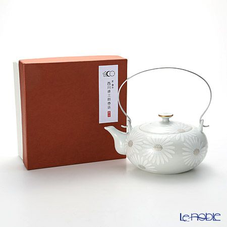 京焼・清水焼 ティーポット（石瓶） K0205 白菊刷毛目銀彩 600ml アルミハンドル