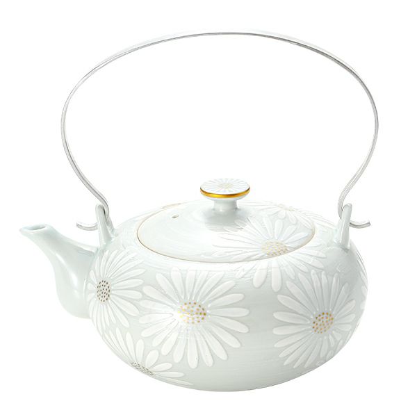 京焼・清水焼 ティーポット（石瓶） K0205 白菊刷毛目銀彩 600ml アルミハンドル