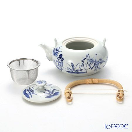 京焼・清水焼 ティーポット（石瓶） S0208 染付高山寺 600ml 藤ハンドル