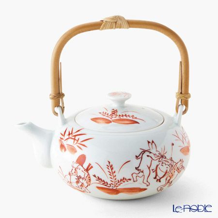 京焼・清水焼 ティーポット（石瓶） S0209 赤高山寺 600ml 藤ハンドル