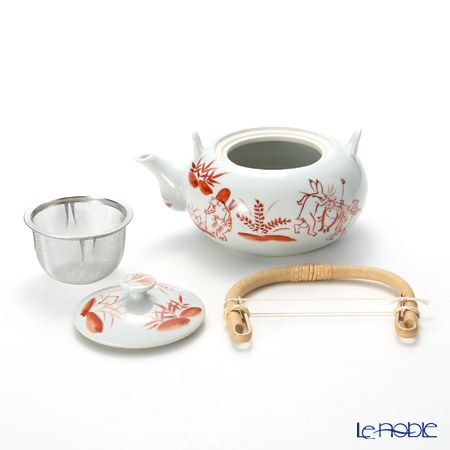 京焼・清水焼 ティーポット（石瓶） S0209 赤高山寺 600ml 藤ハンドル