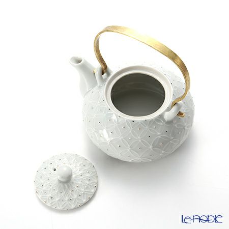 京焼・清水焼 ティーポット（石瓶） S0211 白磁金銀彩七宝紋 小250ml 真鍮ハンドル 洸春窯／高島慎一