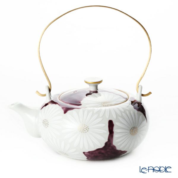 京焼・清水焼 ティーポット（石瓶） K0203 白菊紫地 600ml アルミハンドル