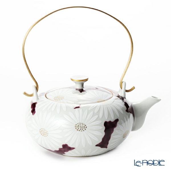 京焼・清水焼 ティーポット（石瓶） K0203 白菊紫地 600ml アルミハンドル