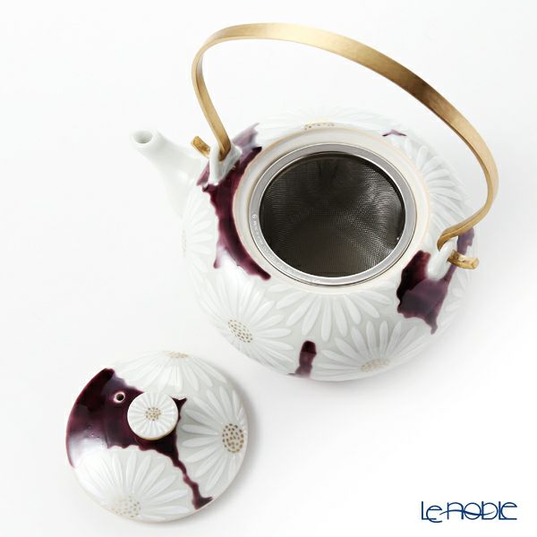 京焼・清水焼 ティーポット（石瓶） K0203 白菊紫地 600ml アルミハンドル