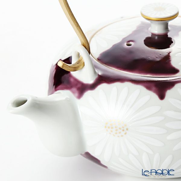 京焼・清水焼 ティーポット（石瓶） K0203 白菊紫地 600ml アルミハンドル