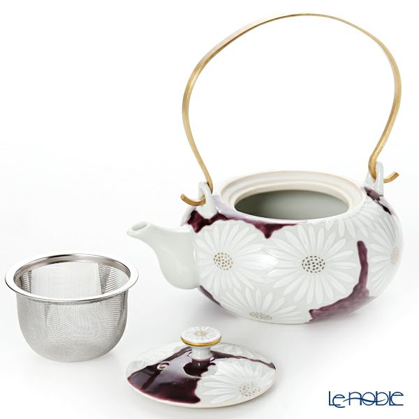 京焼・清水焼 ティーポット（石瓶） K0203 白菊紫地 600ml アルミハンドル
