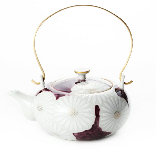 京焼・清水焼 ティーポット（石瓶） K0203 白菊紫地 600ml アルミハンドル