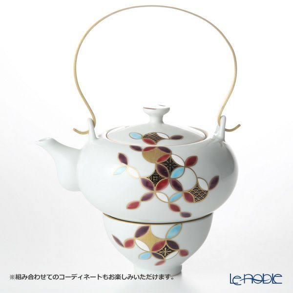 京焼・清水焼 ティーポット （石瓶） K0225 黒金彩七宝丸紋 600ml