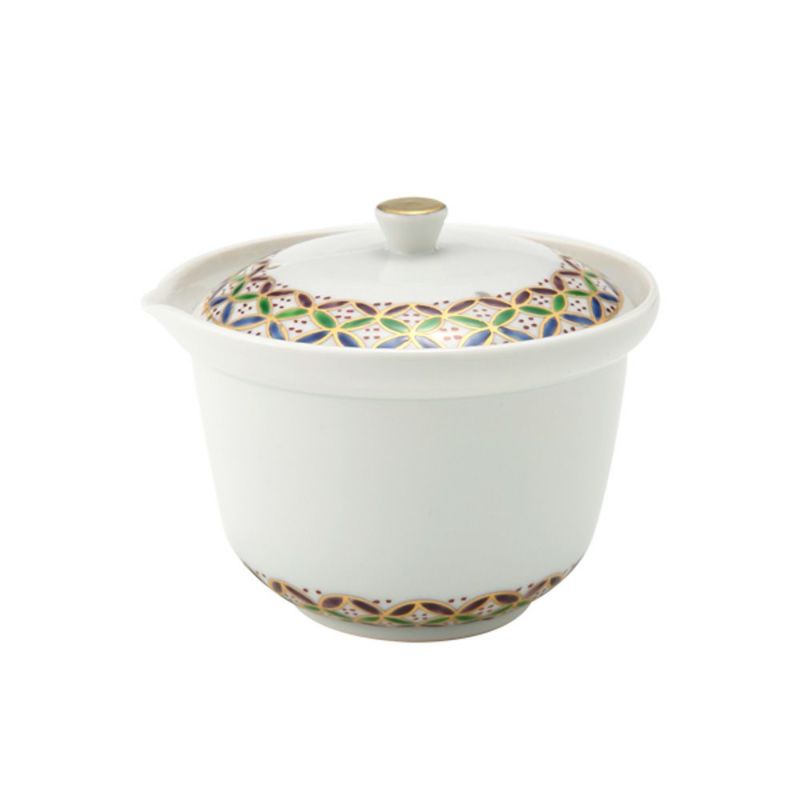 京焼・清水焼 ティーポット（宝瓶） 白磁三彩七宝紋 230ml K02113