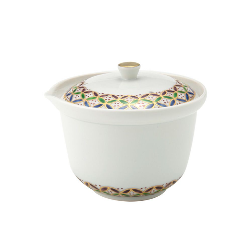 京焼・清水焼 ティーポット（宝瓶） 白磁三彩七宝紋 230ml K02113