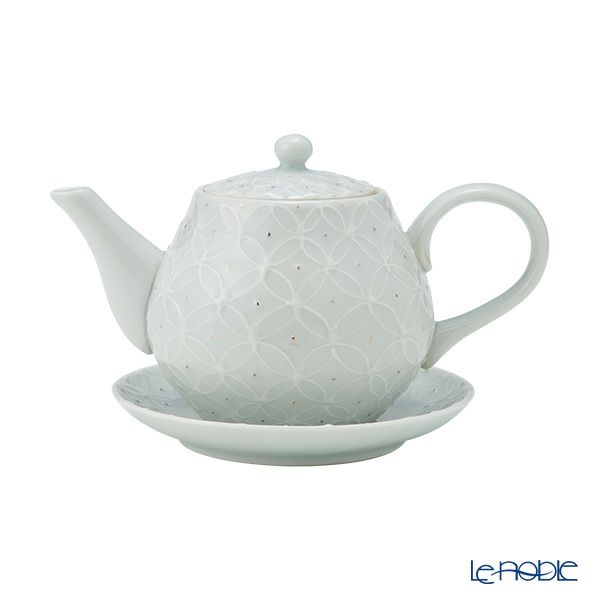 京焼・清水焼 ポット／急須 受け皿／小皿 付 白磁金銀彩七宝紋 洸春窯／高島慎一【ル・ノーブル 限定販売】