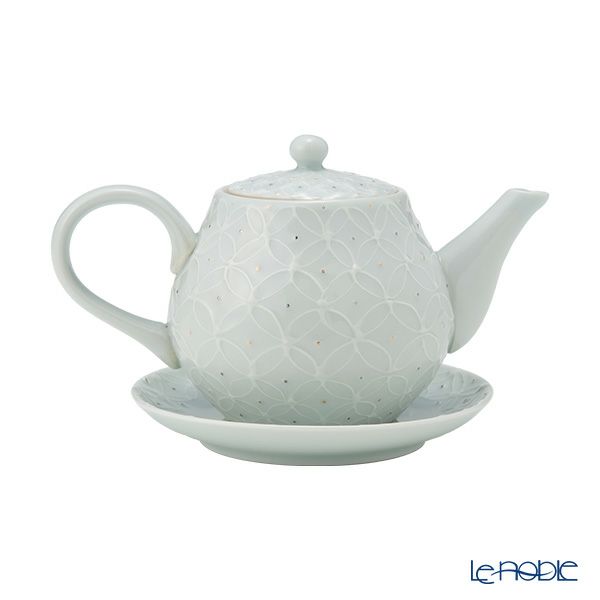 京焼・清水焼 ポット／急須 受け皿／小皿 付 白磁金銀彩七宝紋 洸春窯／高島慎一【ル・ノーブル 限定販売】