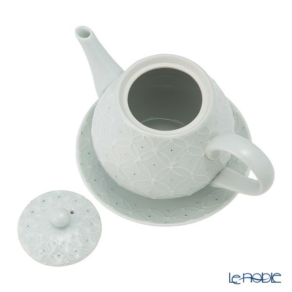 京焼・清水焼 ポット／急須 受け皿／小皿 付 白磁金銀彩七宝紋 洸春窯／高島慎一【ル・ノーブル 限定販売】