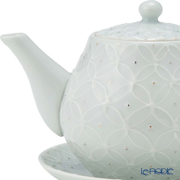 京焼・清水焼 ポット／急須 受け皿／小皿 付 白磁金銀彩七宝紋 洸春窯／高島慎一【ル・ノーブル 限定販売】