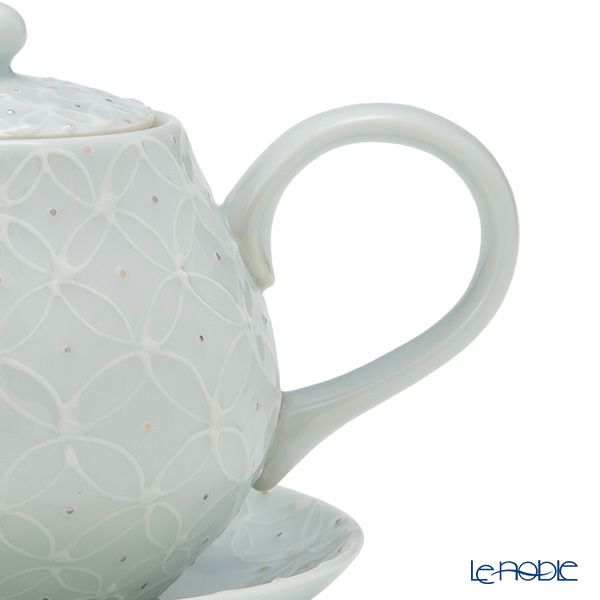 京焼・清水焼 ポット／急須 受け皿／小皿 付 白磁金銀彩七宝紋 洸春窯／高島慎一【ル・ノーブル 限定販売】