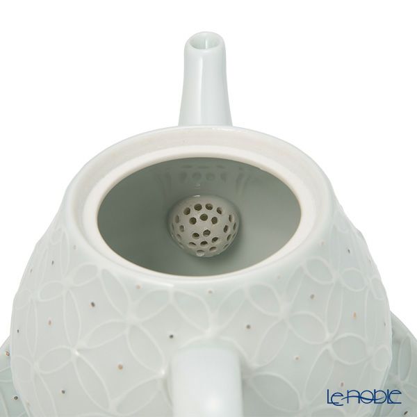 京焼・清水焼 ポット／急須 受け皿／小皿 付 白磁金銀彩七宝紋 洸春窯／高島慎一【ル・ノーブル 限定販売】