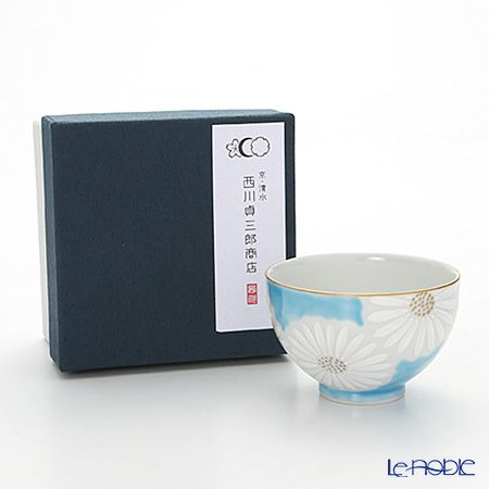 京焼・清水焼 汲出し碗 中 白菊青地 K0332