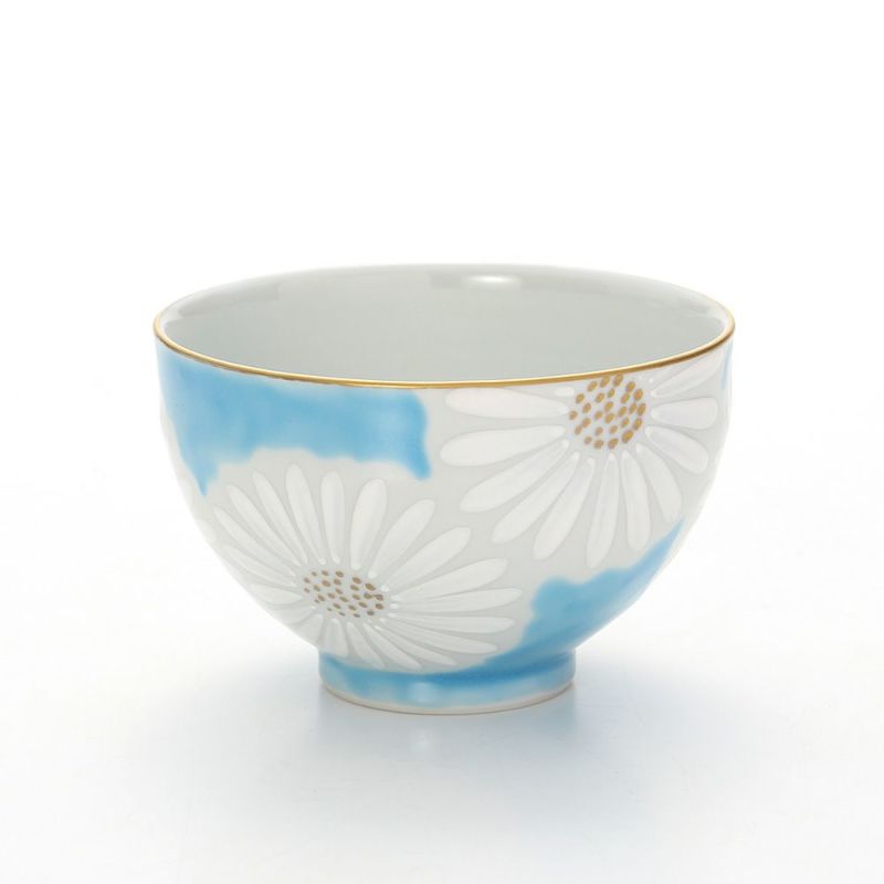 京焼・清水焼 汲出し碗 中 白菊青地 K0332