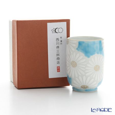 京焼・清水焼 湯呑 K0416 白菊青地