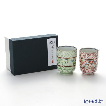 京焼・清水焼 組湯呑 ペア S0471 中帯赤青絵