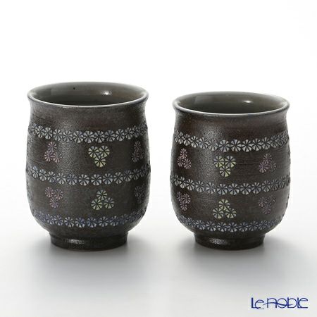 京焼・清水焼 組湯呑 ペア M0480 南蛮帯三島