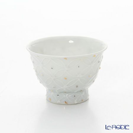 京焼・清水焼 煎茶碗 S0980 白磁金銀彩七宝紋 洸春窯／高島慎一