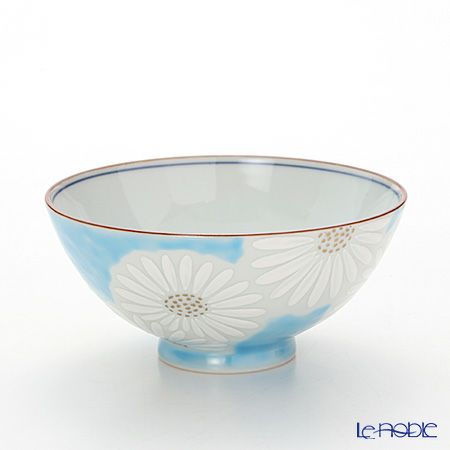 京焼・清水焼 飯碗 白菊青地 K0501