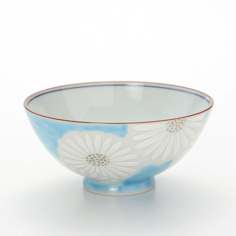 京焼・清水焼 飯碗 白菊青地 K0501