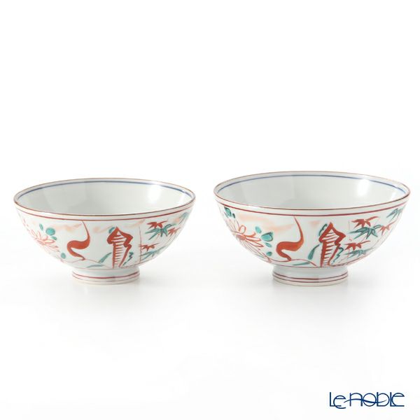 京焼・清水焼 組飯碗 ペア S0581 彩赤絵