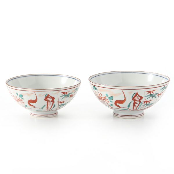 京焼・清水焼 組飯碗 ペア S0581 彩赤絵