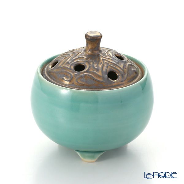 京焼・清水焼 香炉 M1056 黒金彩蒼釉