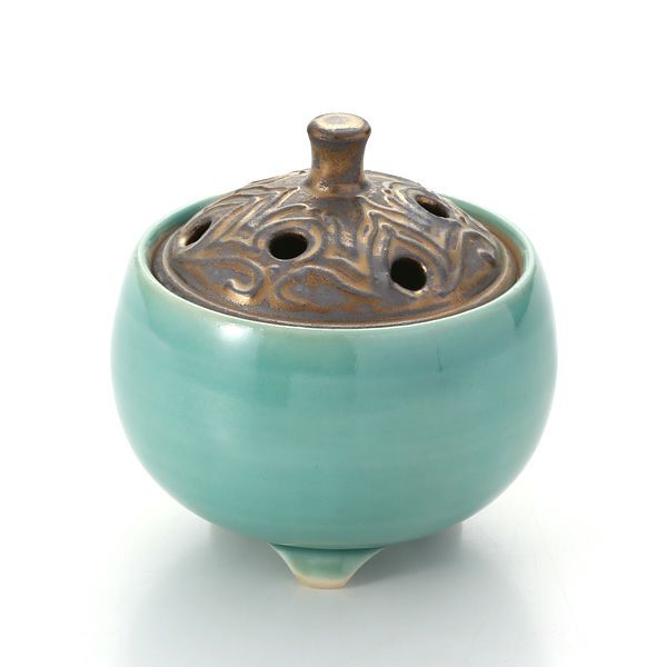 京焼・清水焼 香炉 M1056 黒金彩蒼釉