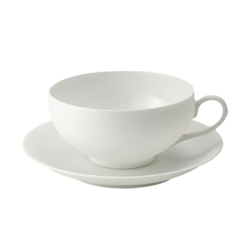 西川貞三郎商店 NISHIKAWA JAPAN KATA エッグシェル／卵殻手（らんかくで） ティーカップ＆ソーサー 凪華 マット ホワイト／七宝文様 220ml NJ07-002