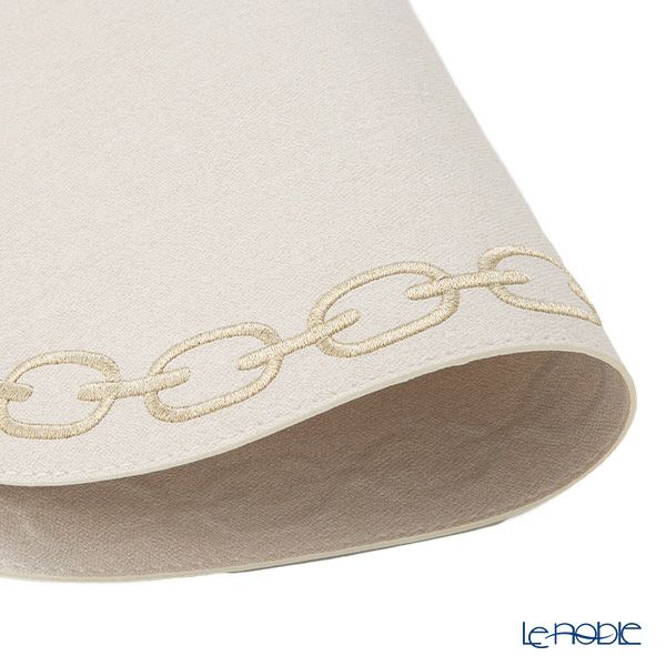 トルコ雑貨 アルテペレ チェーン プレースマット／ランチョンマット オーバル デニム調 ホワイト／シャンパン 刺繍ラメ入り 32×45cm PVC加工合皮製 撥水加工