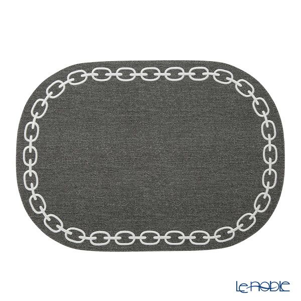 トルコ雑貨 アルテペレ チェーン プレースマット／ランチョンマット オーバル デニム調 グレー／ホワイト 32×45cm PVC加工合皮製 撥水加工