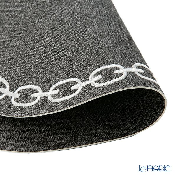 トルコ雑貨 アルテペレ チェーン プレースマット／ランチョンマット オーバル デニム調 グレー／ホワイト 32×45cm PVC加工合皮製 撥水加工