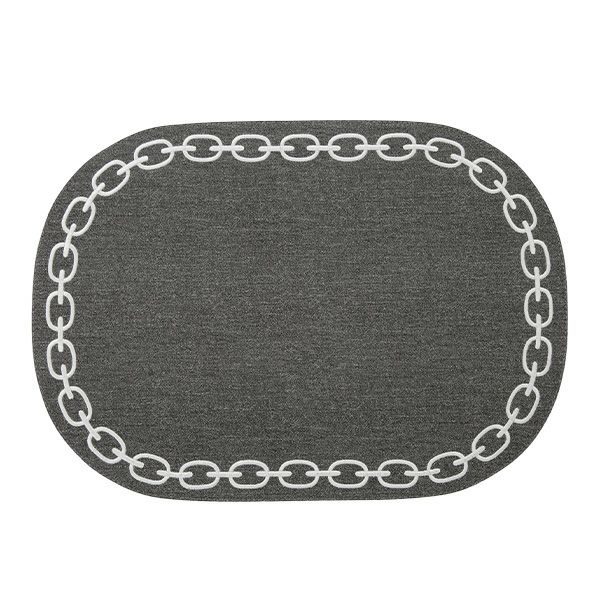 トルコ雑貨 アルテペレ チェーン プレースマット／ランチョンマット オーバル デニム調 グレー／ホワイト 32×45cm PVC加工合皮製 撥水加工