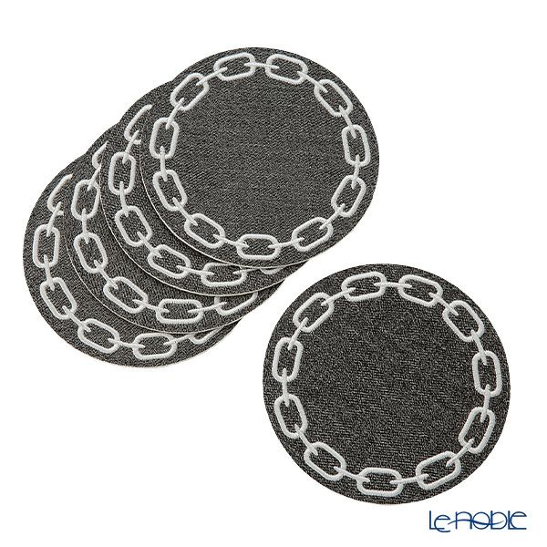 トルコ雑貨 アルテペレ チェーン コースター 11.5cm 5枚セット デニム調 グレー／ホワイト PVC加工合皮製 撥水加工