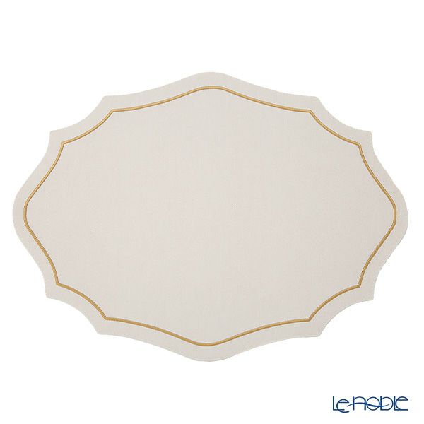 トルコ雑貨 アルテペレ カーリー プレースマット／ランチョンマット デニム調 ホワイト／ゴールド 35×48cm PVC加工合皮製 撥水加工