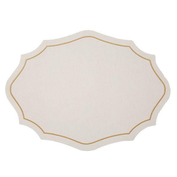 トルコ雑貨 アルテペレ カーリー プレースマット／ランチョンマット デニム調 ホワイト／ゴールド 35×48cm PVC加工合皮製 撥水加工