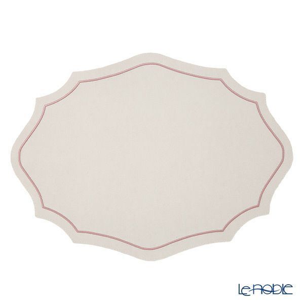 トルコ雑貨 アルテペレ カーリー プレースマット／ランチョンマット デニム調 ホワイト／ピンク 35×48cm PVC加工合皮製 撥水加工