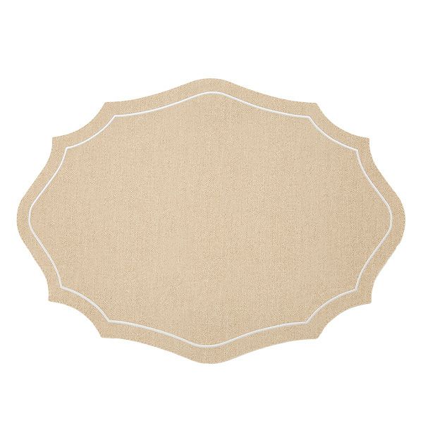 トルコ雑貨 アルテペレ カーリー プレースマット／ランチョンマット デニム調 ベージュ／ホワイト 35×48cm PVC加工合皮製 撥水加工