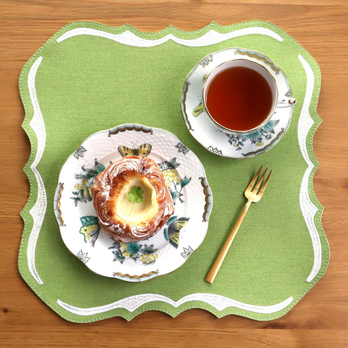 トルコ雑貨 アルテペレ スクエア プレースマット／ランチョンマット デニム調 グリーン 38×38cm PVC加工合皮製 撥水加工