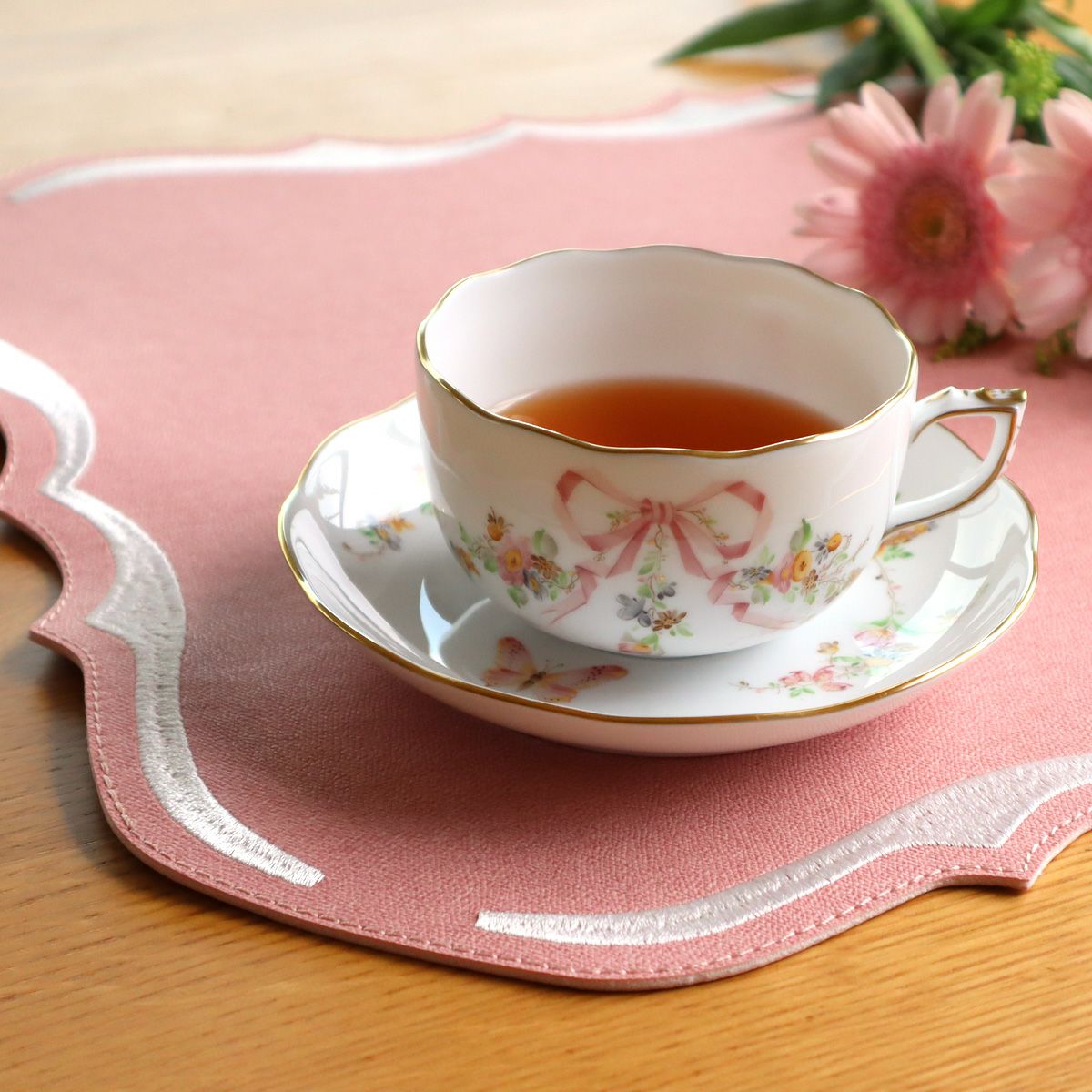 トルコ雑貨 アルテペレ スクエア プレースマット／ランチョンマット デニム調 ピンク 38×38cm PVC加工合皮製 撥水加工