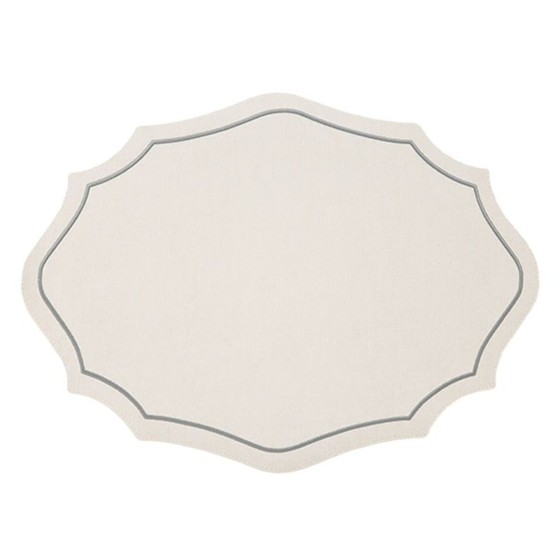 トルコ雑貨 アルテペレ カーリー プレースマット／ランチョンマット デニム調 ホワイト／シルバー 35×48cm PVC加工合皮製 撥水加工