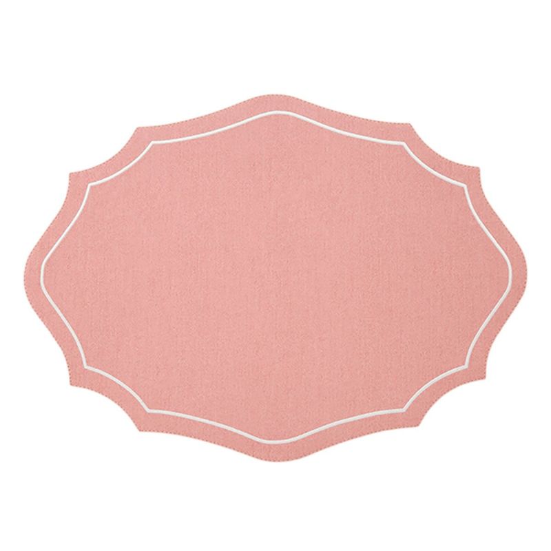 トルコ雑貨 アルテペレ カーリー プレースマット／ランチョンマット デニム調 ピンク／ホワイト 35×48cm PVC加工合皮製 撥水加工