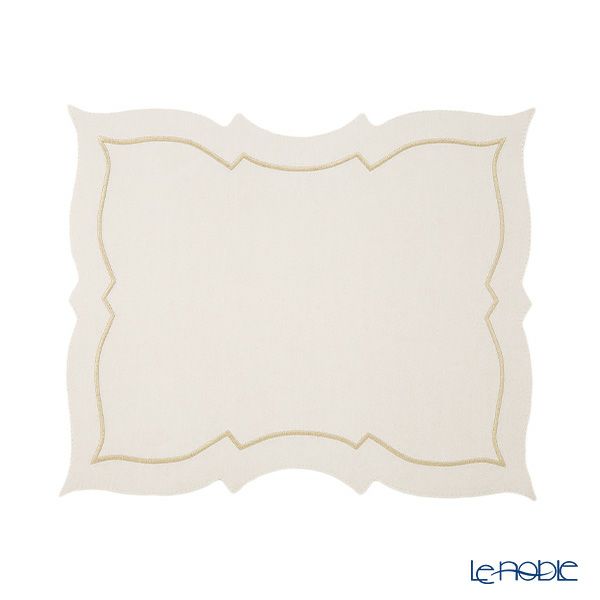 トルコ雑貨 アルテペレ バタフライ プレースマット／ランチョンマット デニム調 ホワイト／シャンパン 刺繍ラメ入り 38cm PVC加工合皮製 撥水加工